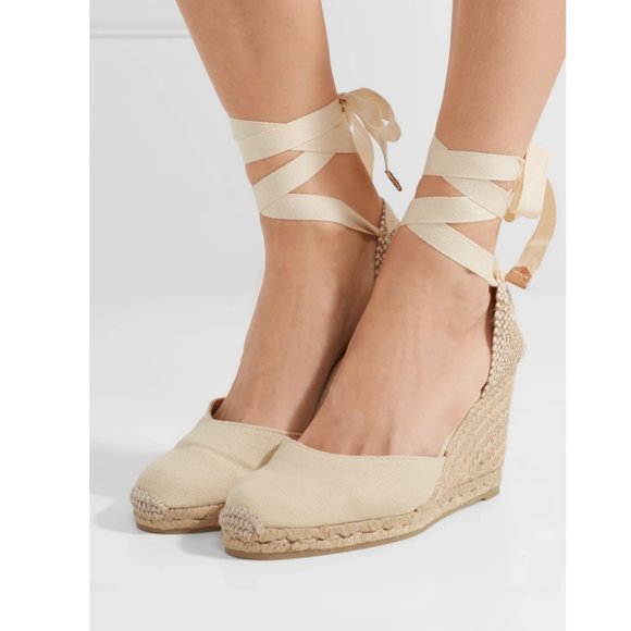 CASTAÑER Carina 80 Ivory Canvas Wedge Espadrilles Sz 41Spain/ US 11 - Picture 1 of 15